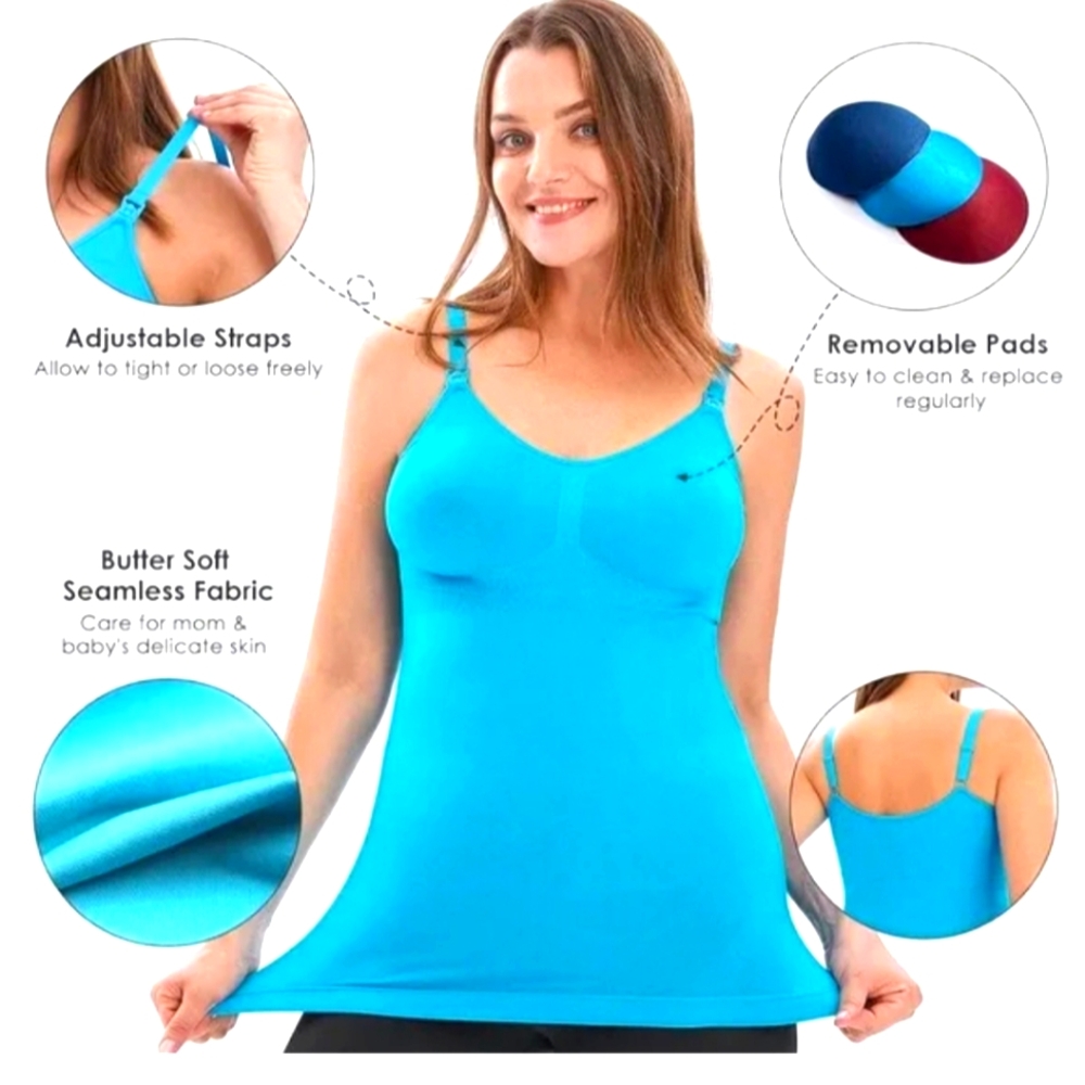 Hofish Cami Nursing Tank Top  Turquoise Blue Size Large
